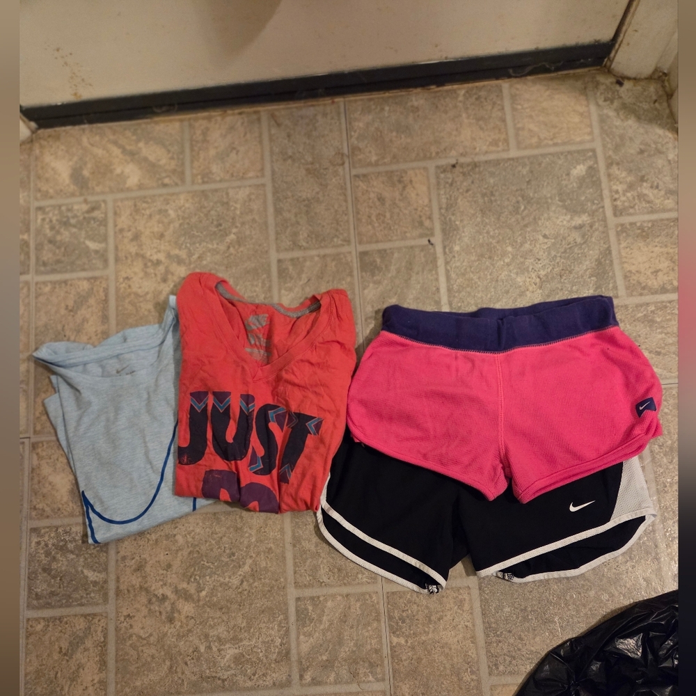 Nike Athletic Bundle 4 Pieces | Pink & Black Running Shorts + Workout Tops